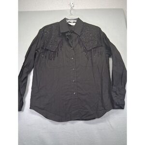 Side Saddle Women Black Button Up Sequins/Beads Shoulder Padded Size M